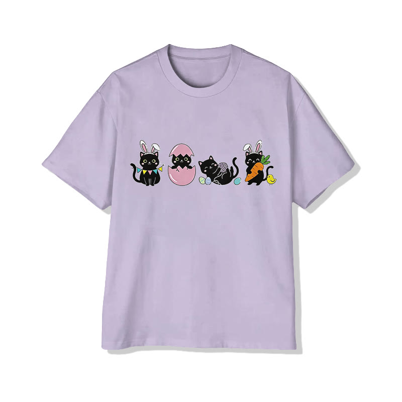 Easter Black Cats Print Pattern Cotton Print T-shirt - Light Purple - US16-18(2XL) - image 2