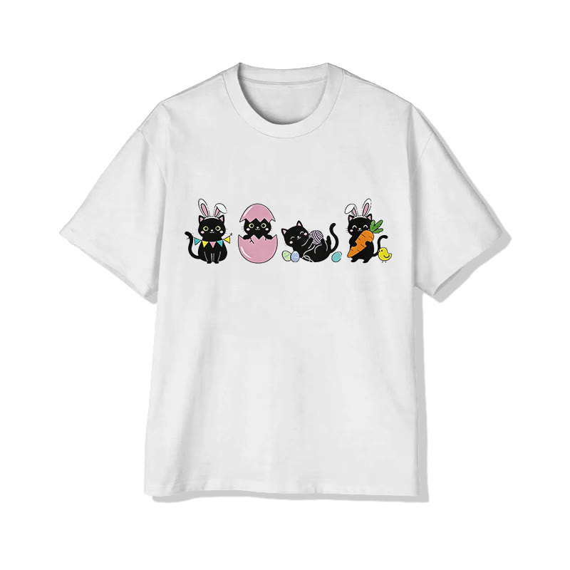 Easter Black Cats Print Pattern Cotton Print T-shirt - White - US16-18(2XL) - image 1
