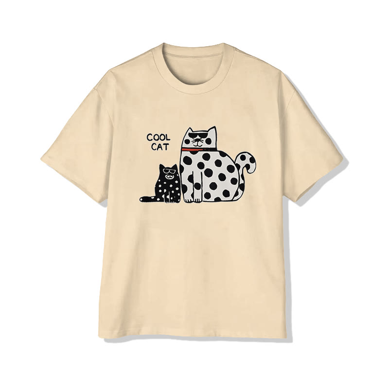 Vintage Cozy Polka Dot Kitten Print Pattern Cotton Print T-shirt - Apricot - US16-18(2XL) - image 2