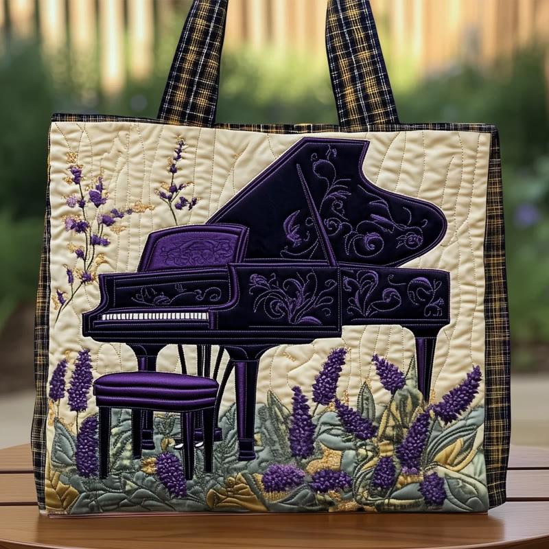 Pastoral Lavender Piano  Pattern Print Quilted Tote Bag - Multicolor - one size - image 1