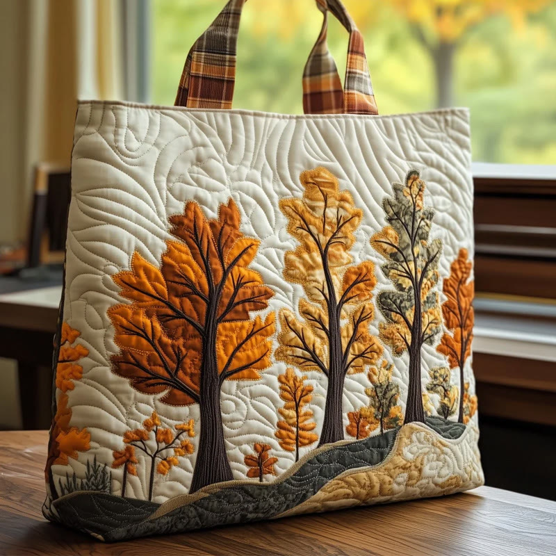 Hippie Forest Plaid Pattern Print Quilted Tote Bag - Multicolor - one size - image 1