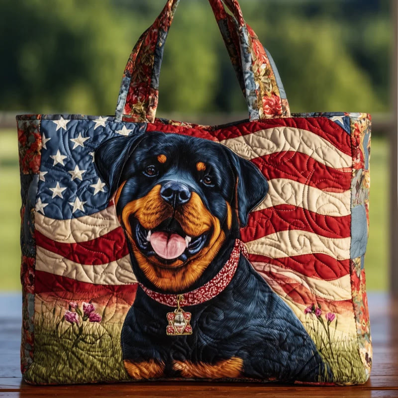 Independence Day American Flag And Puppy Pattern Print Quilted Tote Bag - Multicolor - one size - image 1
