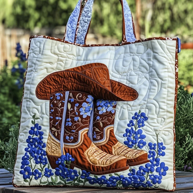 Western Cowboy Texas Bluebonnet Pattern Print Quilted Tote Bag - Multicolor - one size - image 1