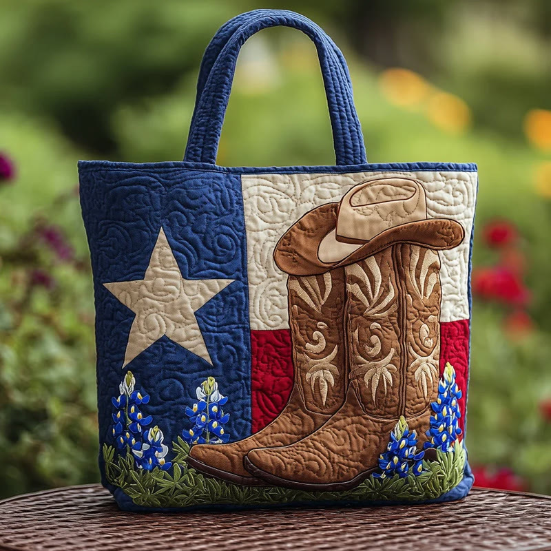 Texas Flag Western Cowboy Boots Pattern Print Quilted Tote Bag - Multicolor - one size - image 1