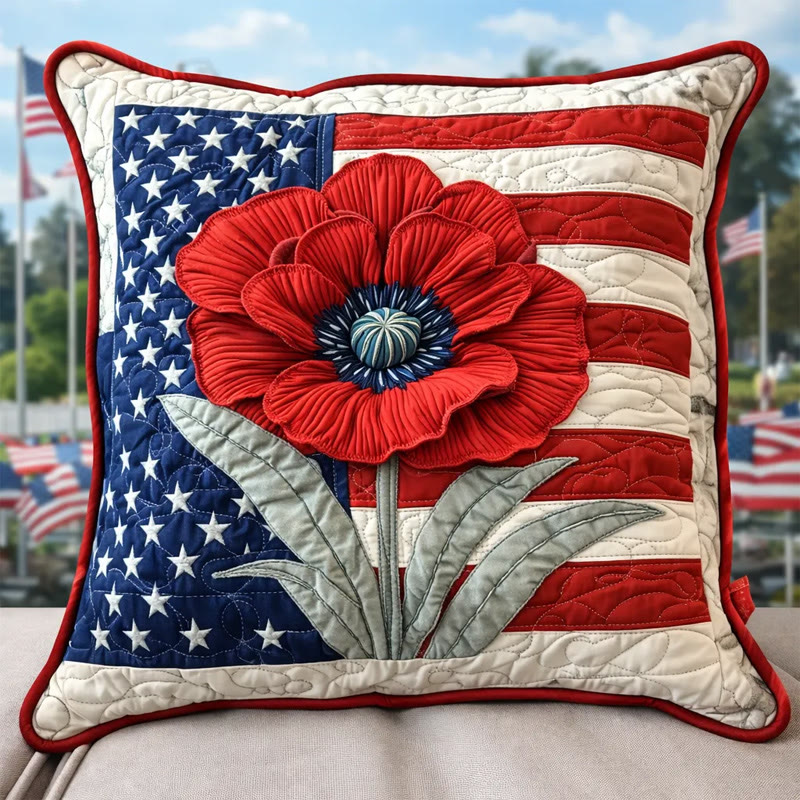 American Independence Day Poppy Flag Quilted Pillowcase - Multicolor - 22*22inch - image 1
