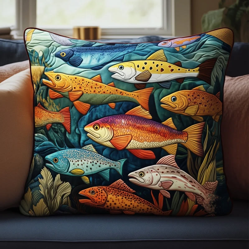 Hippies Go Fishing Quilted Pillowcase - Multicolor - 22*22inch - image 1
