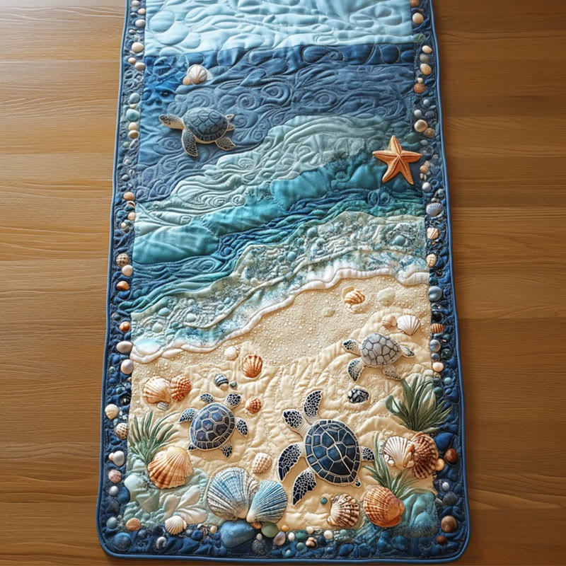 Beach Turtles And Seashells Quilted Table Runner - Multicolor - 14*108inch - image 1