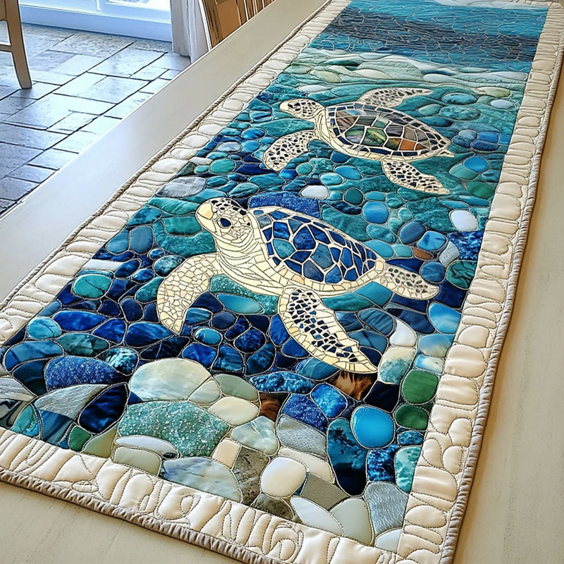 Sea Turtles Quilted Table Runner - Multicolor - 14*108inch - image 1
