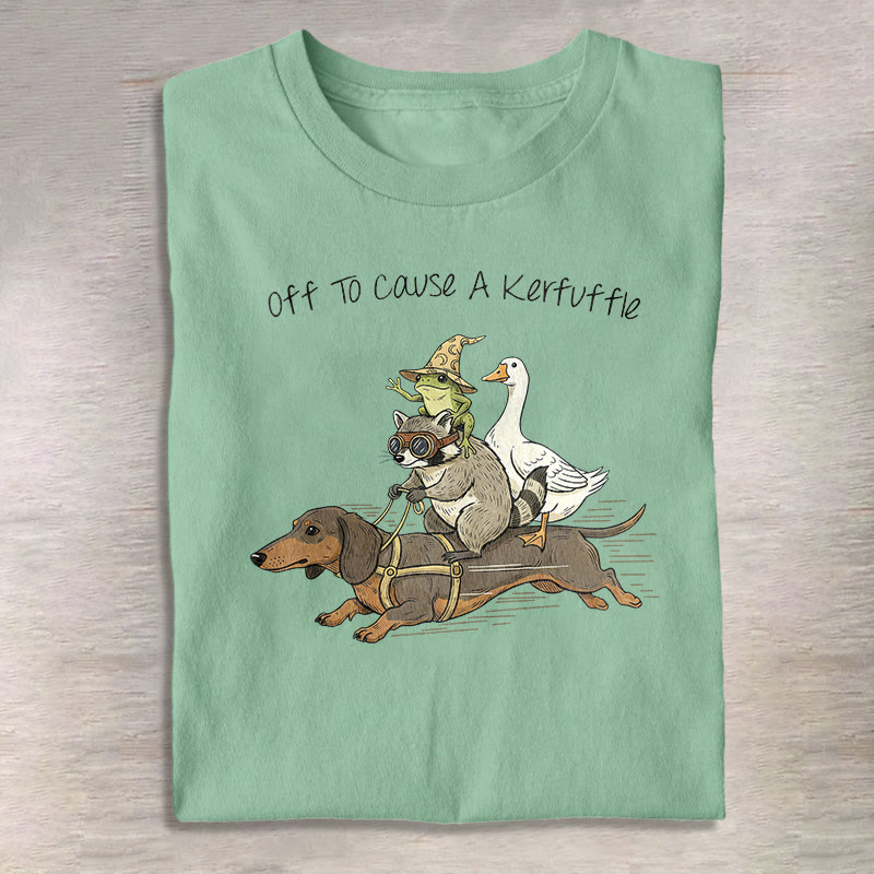 Funny Raccoon Goose Frog And Wiener Dog Print Pattern Cotton Print T-shirt - Light Green - US16-18(2XL) - image 2