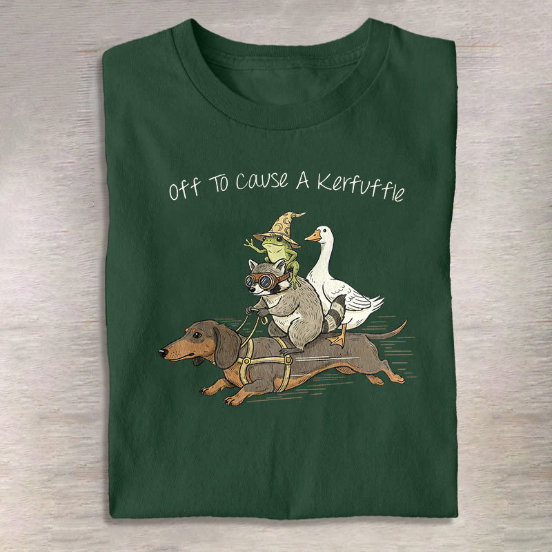 Funny Raccoon Goose Frog And Wiener Dog Print Pattern Cotton Print T-shirt - Green - US16-18(2XL) - image 1