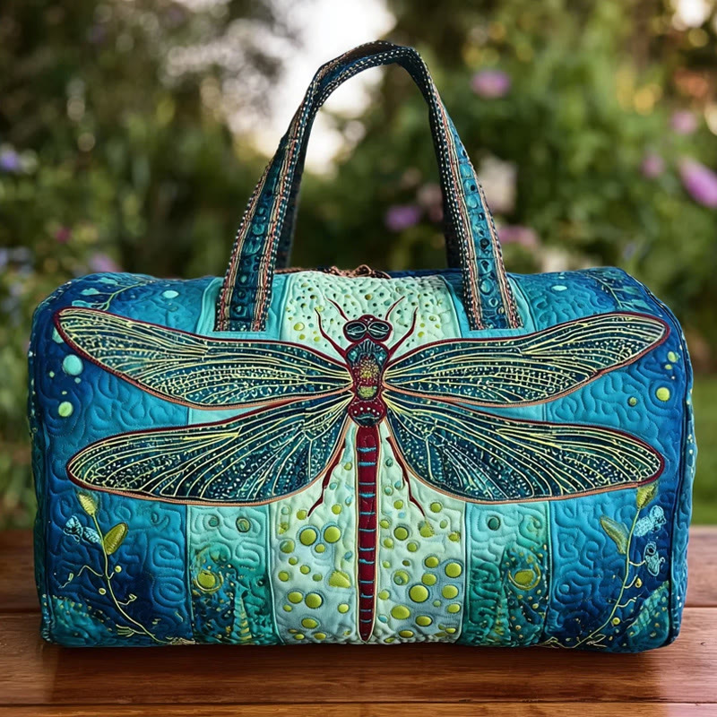 Hippie Spiritual Dragonfly Pattern Print Quilted Duffle Bag - Blue - one size - image 1