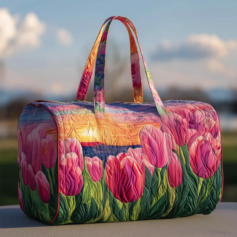 Elegant Tulip Sunset Pattern Print Quilted Duffle Bag - Pink - one size - image 1