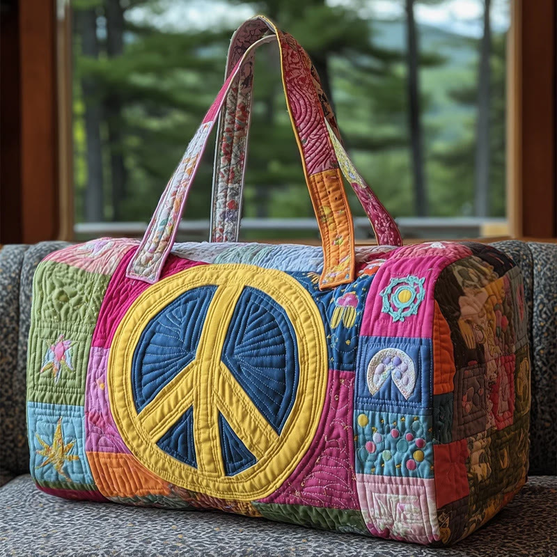 Hippie Peace Patchwork Pattern Print Quilted Duffle Bag - Multicolor - one size - image 1