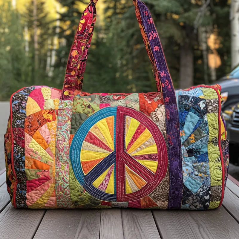 Hippie Peace Geometric Patchwork Pattern Print Quilted Duffle Bag - Multicolor - one size - image 1