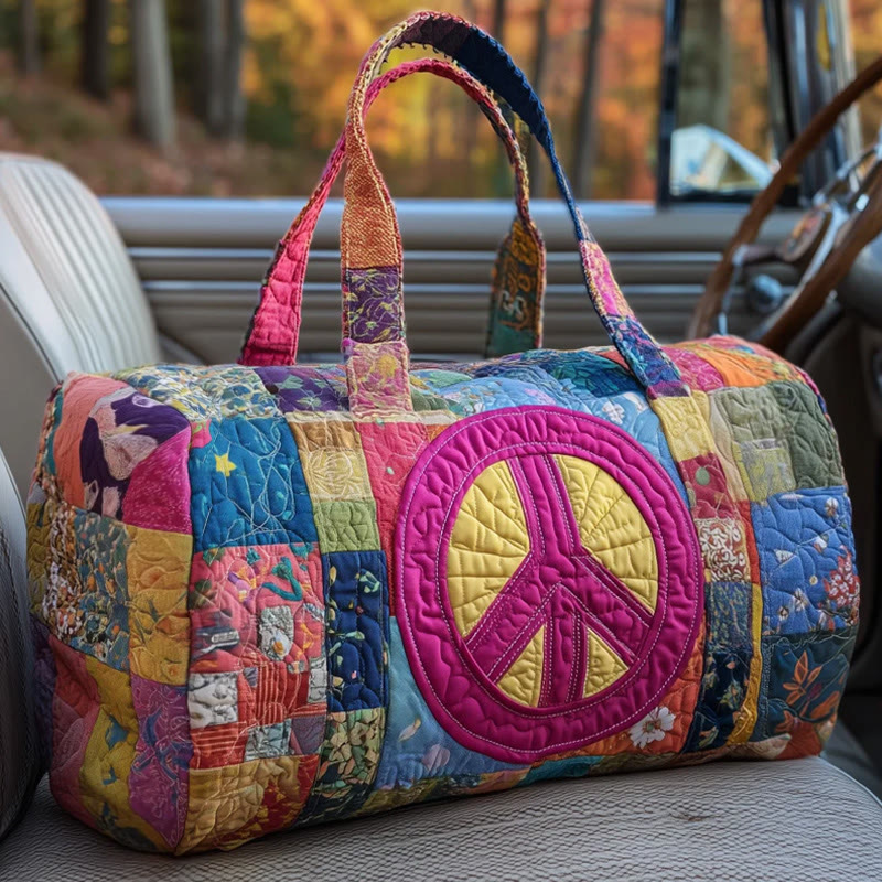 Hippie And Plaid Patchwork Pattern Print Quilted Duffle Bag - Multicolor - one size - image 1