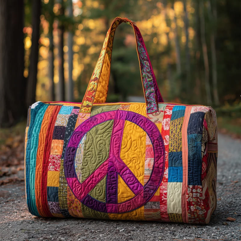 Hippie Colorful Retro Patchwork Pattern Print Quilted Duffle Bag - Multicolor - one size - image 1