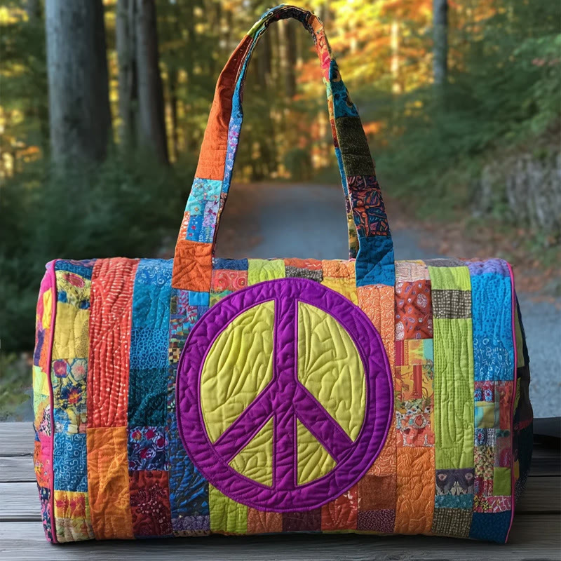 Hippie Vibrant Color Patchwork Pattern Print Quilted Duffle Bag - Multicolor - one size - image 1