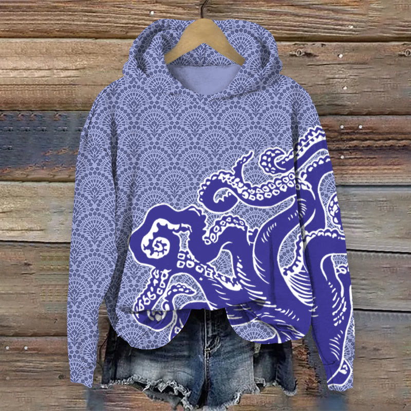 Unisex Ocean Fantasy Octopus Tentacles Pattern Print Long Sleeved Hoodie - Light Purple - US44-46(8XL) - image 4