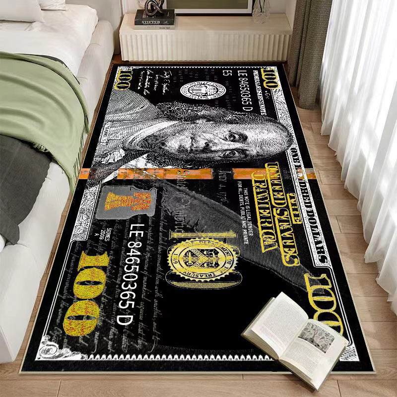 Dollar Pattern Printed Crystal Velvet Bedroom Mat - black gold - 80*200cm - image 3