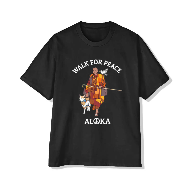 Unisex Walk For Peace Pattern Cotton Print T-shirt - Black - US20-22(3XL) - image 2