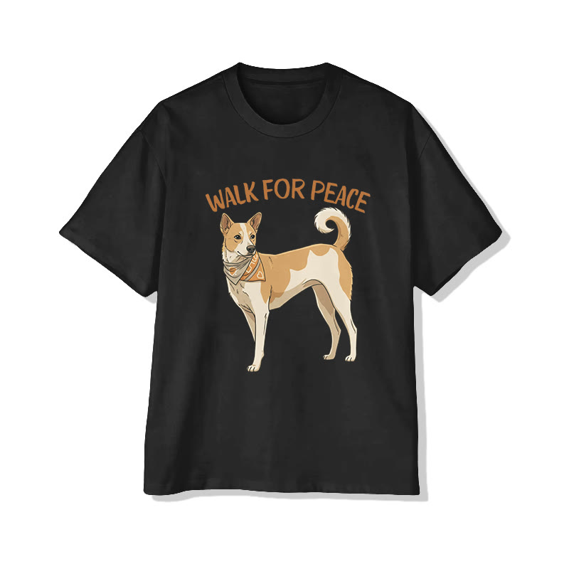 Unisex Walk For Peace Aloka Dog Pattern Cotton Print T-shirt - Black - US20-22(3XL) - image 1