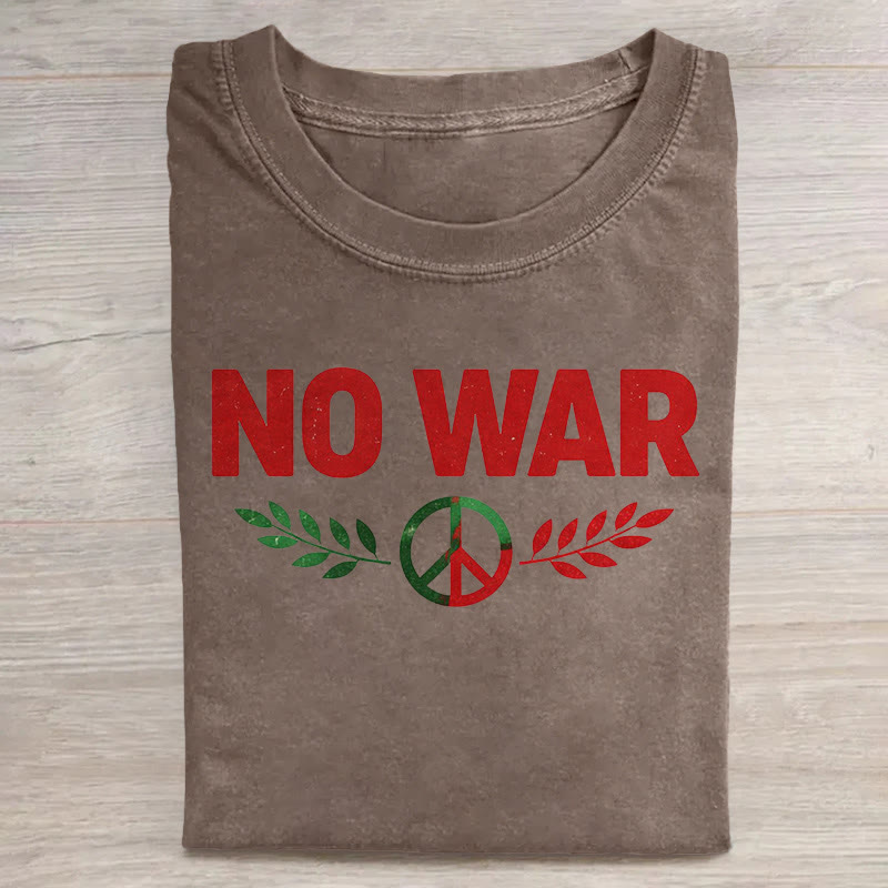 Unisex No War Hippie Peace Sign Pattern Art Print Acid Washed T-shirt - Khaki - US20-22(3XL) - image 8
