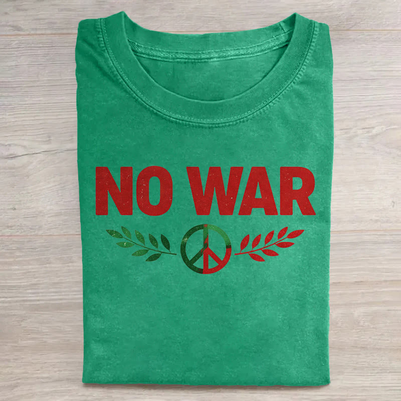 Unisex No War Hippie Peace Sign Pattern Art Print Acid Washed T-shirt - Light Green - US20-22(3XL) - image 7