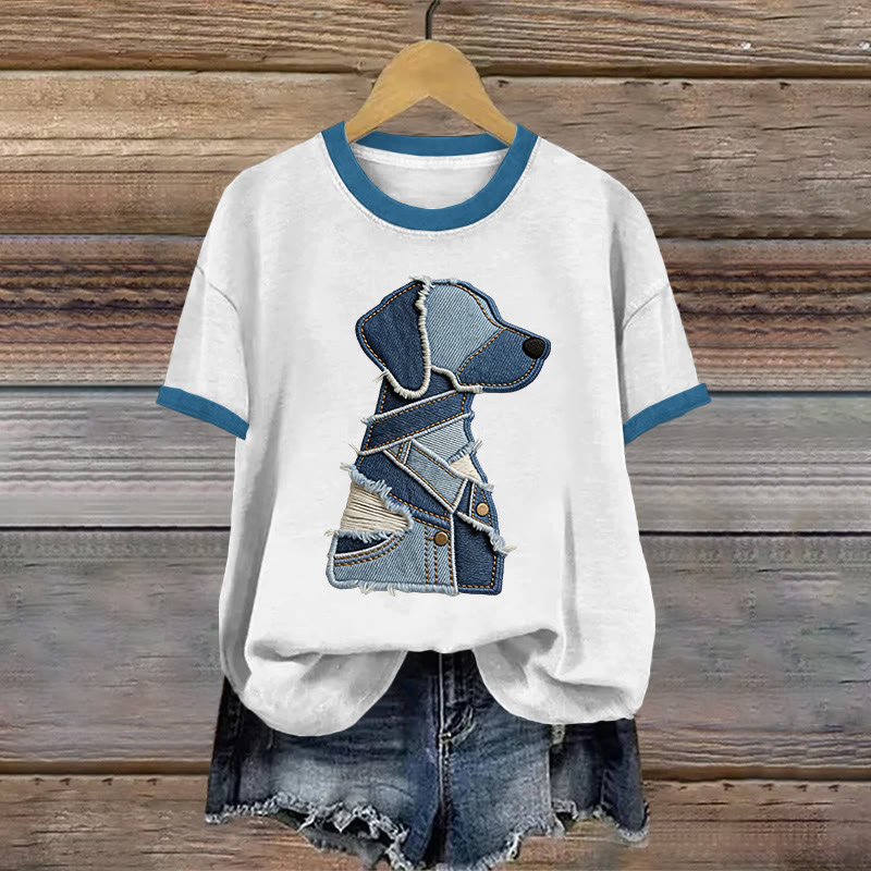 Vintage Abstract Geometric Dog Color Blocking Art Pattern Print Short Sleeved Round Neck Cotton T-shirt - White - US28-30(4XL) - image 1