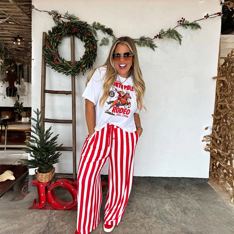 Women's Loose Casual Striped Print Straight Leg Pants - image 4