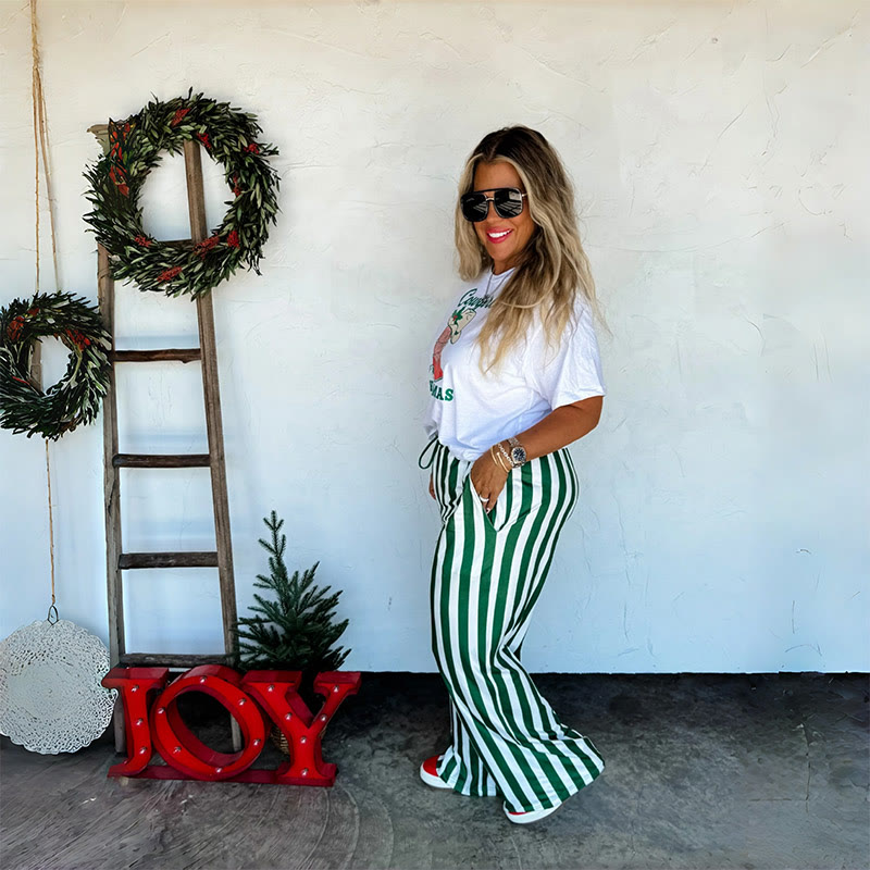 Women's Loose Casual Striped Print Straight Leg Pants - image 2