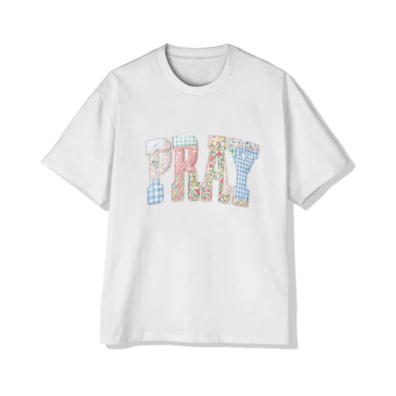 Vintage Floral Pray Christian Pattern Print Short Sleeved Round Neck Cotton T-shirt - White - US28-30(4XL) - image 2