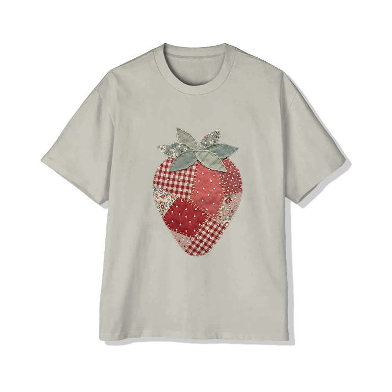 Pastoral Strawberry Print Pattern Cotton Print T-shirt - Warm Grey - US16-18(2XL) - image 7