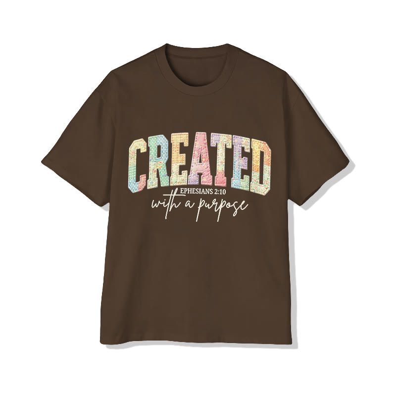 Christian Created With A Purpose Ephesians 2:10 Print Pattern Cotton Print T-Shirt - Coffee - US16-18(2XL) - image 4