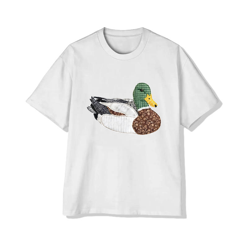 Rural Floral Farm Friend duck pattern Print Pattern Cotton Print T-Shirt - White - US16-18(2XL) - image 1