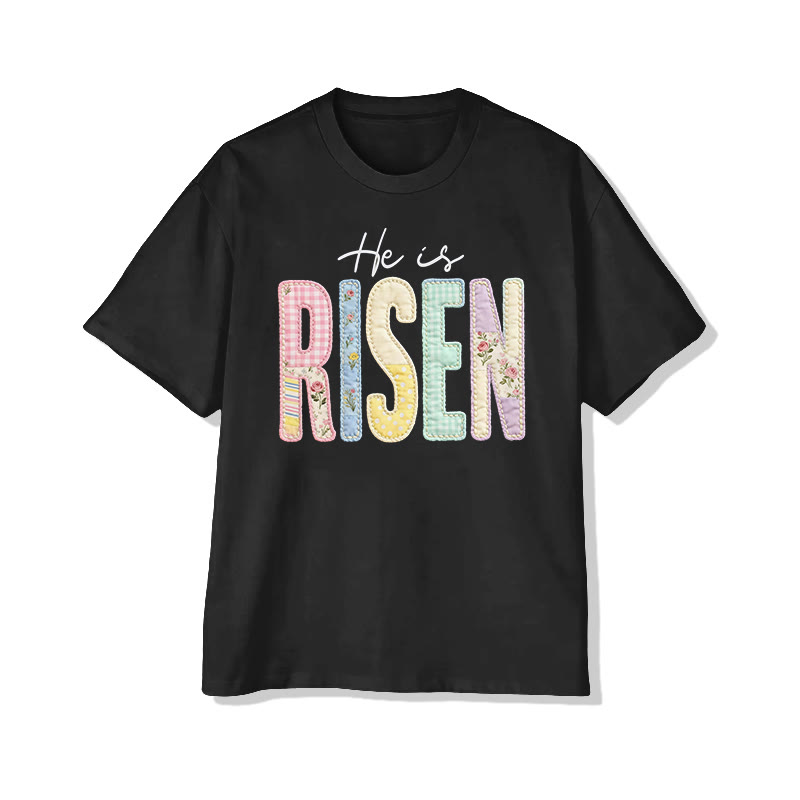 Christian He Is Risen Pattern Print Pattern Cotton Print T-shirt - Black - US16-18(2XL) - image 2