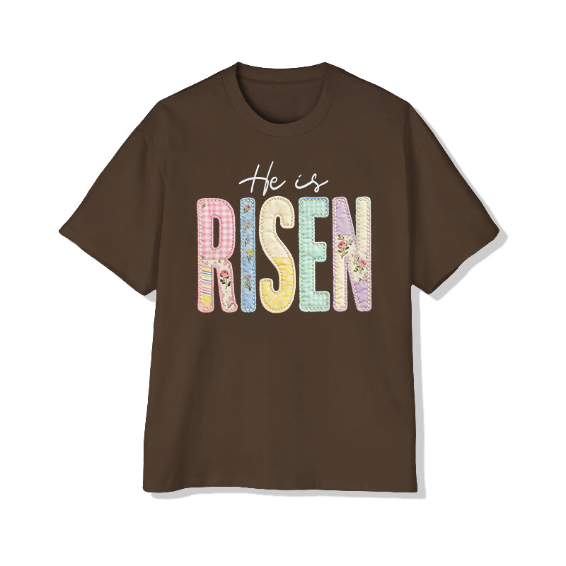 Christian He Is Risen Pattern Print Pattern Cotton Print T-shirt - Coffee - US16-18(2XL) - image 3