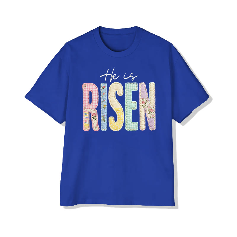 Christian He Is Risen Pattern Print Pattern Cotton Print T-shirt - Royal Blue - US16-18(2XL) - image 6