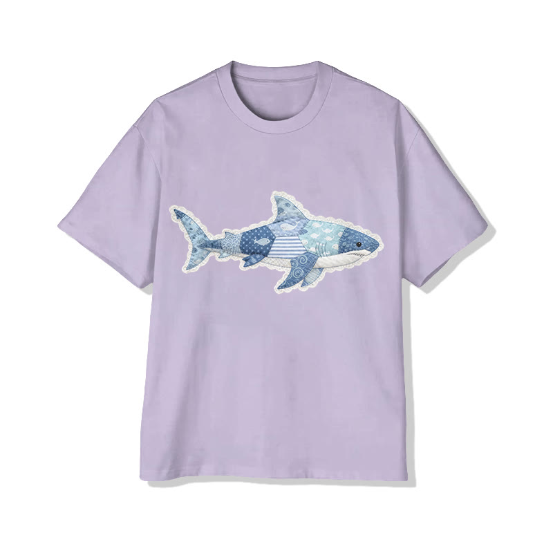 Ocean Shark Art Lace pattern Print Pattern Cotton Print T-Shirt - Light Purple - US16-18(2XL) - image 1