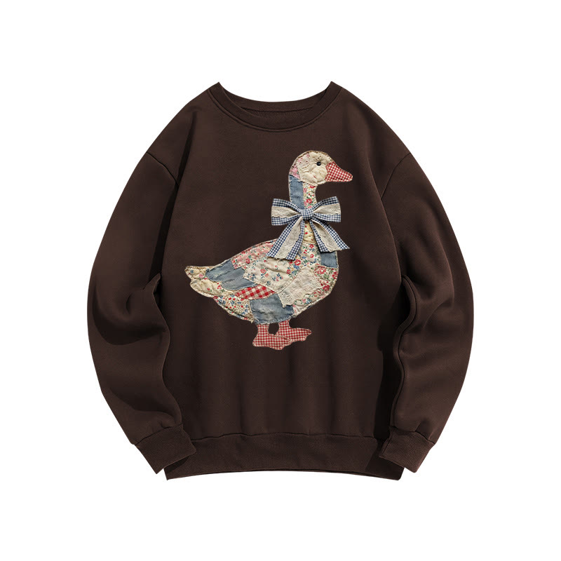 Trendy Easter Patchwork Grandmacore Goose Print Sweatshirt - Coffee - US16-18(2XL) - image 4