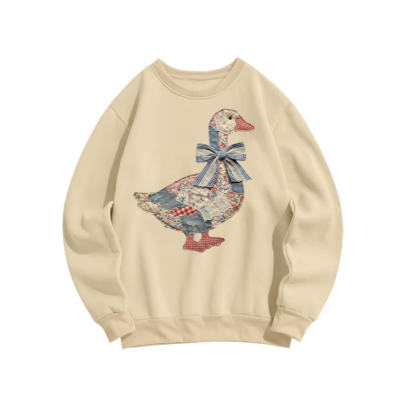 Trendy Easter Patchwork Grandmacore Goose Print Sweatshirt - Apricot - US16-18(2XL) - image 2