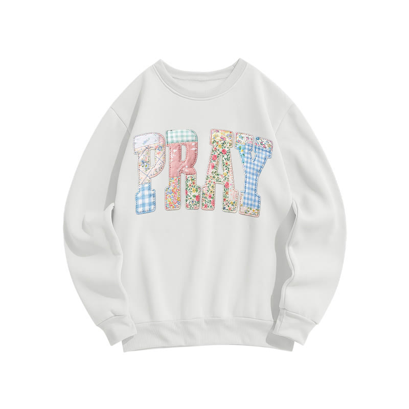 Christian Sublimation Pray Faux Embroidered Patchwork Print Sweatshirt - White - US16-18(2XL) - image 2