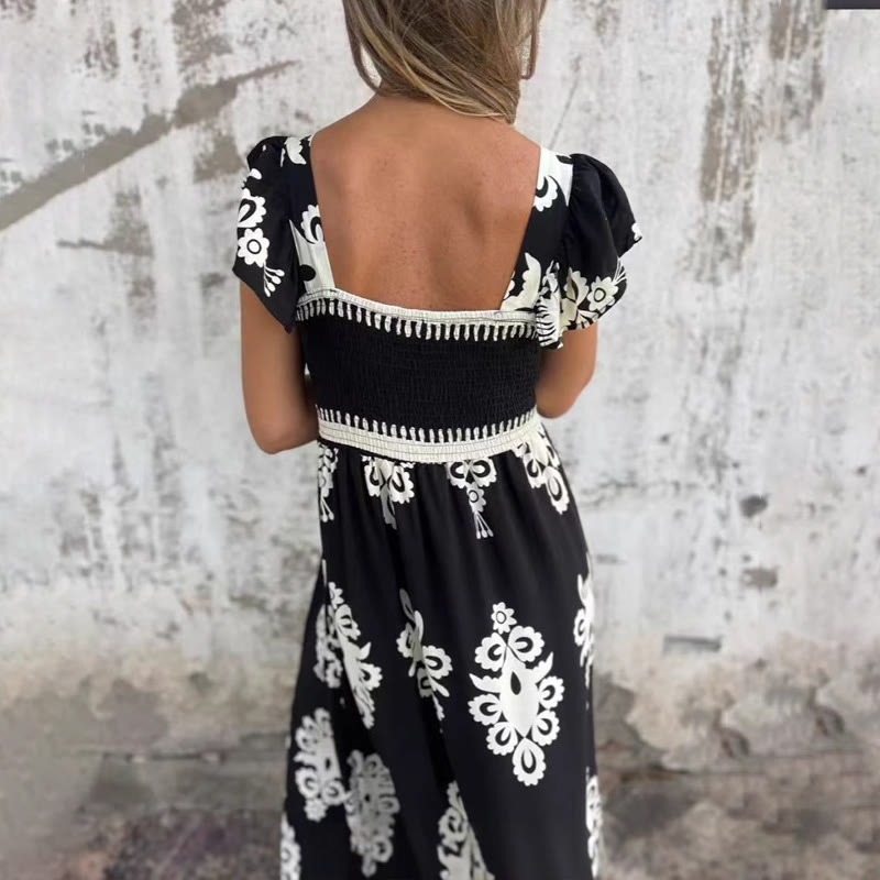 Boho Beach Ethnic Print Ruffled Strappy Maxi Dress - image 2