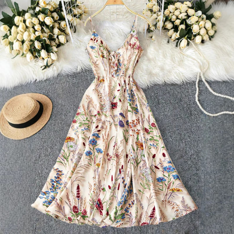 Elegant Romantic Wildflower Print Sleeveless Plus Size Maxi Dress - Apricot - 4XL - image 1