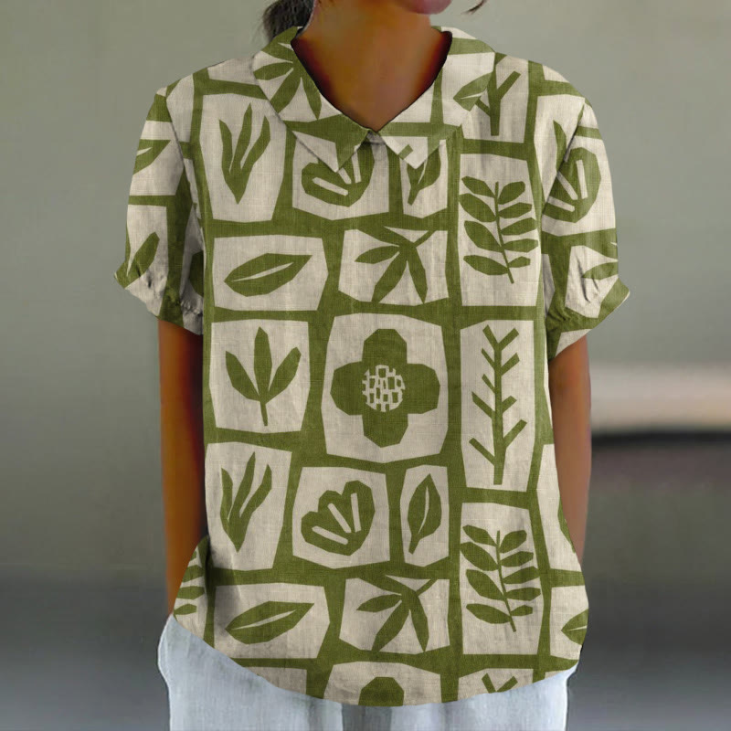 Vintage Style Floral Print Casual Lapel Loose Blouse - Green - 6XL - image 1