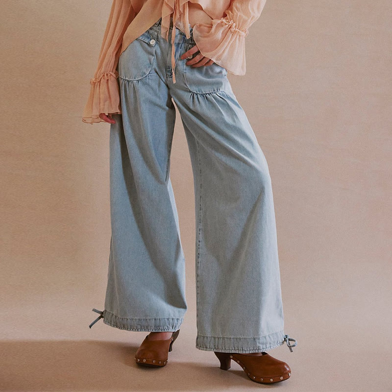 Vintage Drawstring Tie&pocket  Lantern Jeans - Light Blue - XL - image 5