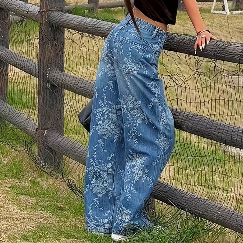 Cozy Lace Jacquard Texture  Wide-leg Jeans - image 1