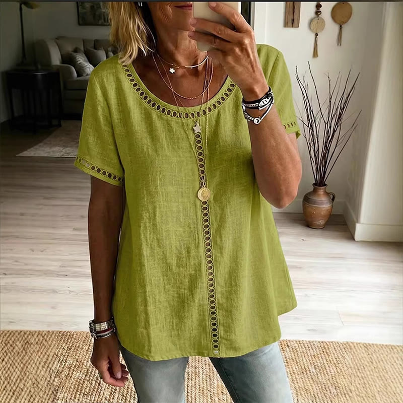 Women's Casual Round Neck Short-sleeve Blouse - Green - 3XL - image 2