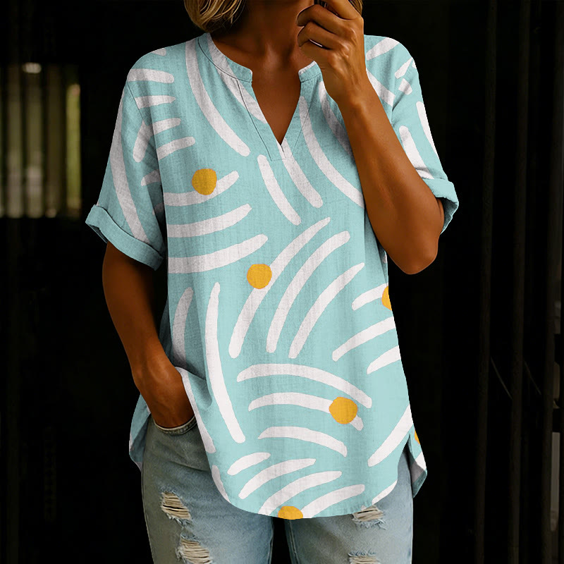 Japanese Geometry Art Print Short sleeve Casual Blouse - Light Blue - 5XL - image 2