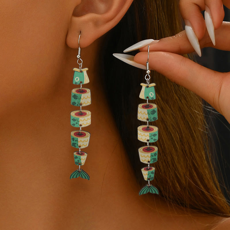 Funnycutting Fish Eco-friendly Acrylic And Wood Earring - Dark Green - one size - image 2