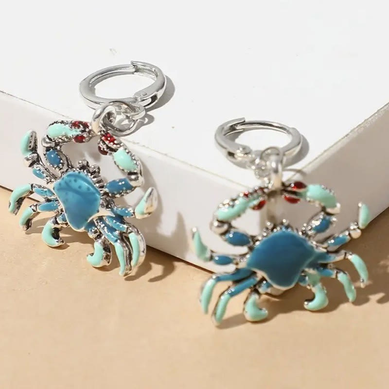  Hawaii Beach Crab Drip-oil Earrings - Blue - 3.7*2.9cm - image 1